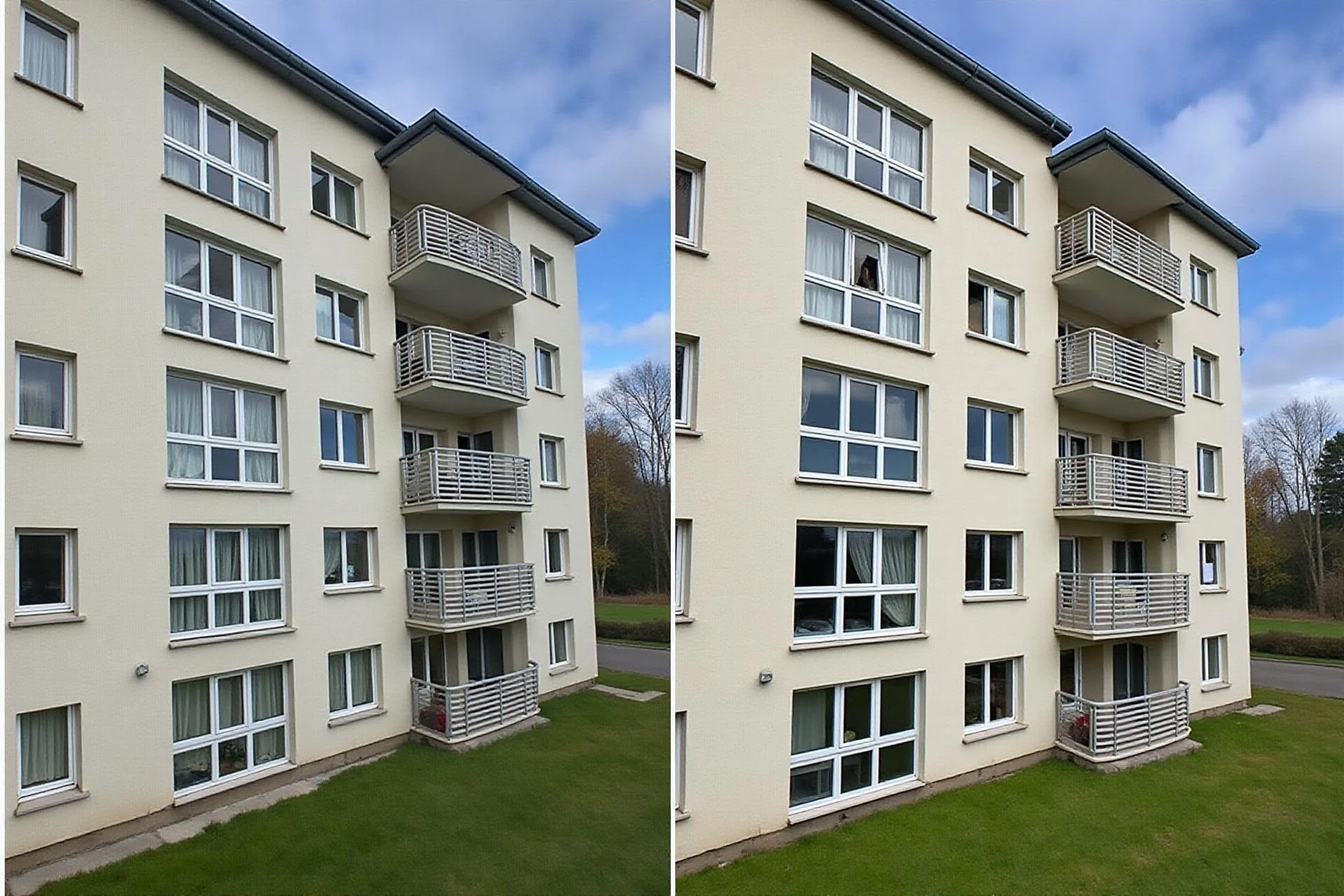 Ren fasad efter professionell drönarbaserad rengöring