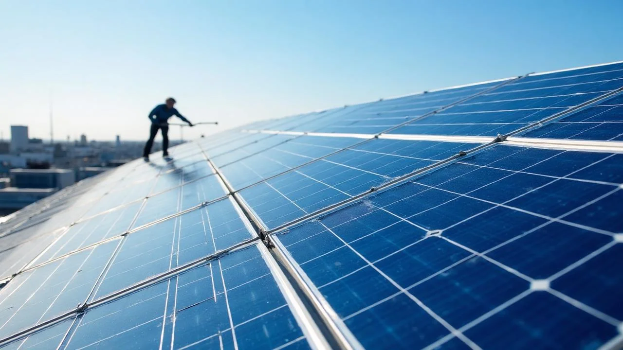 Blanka rena solpaneler efter professionell drönarbaserad rengöring