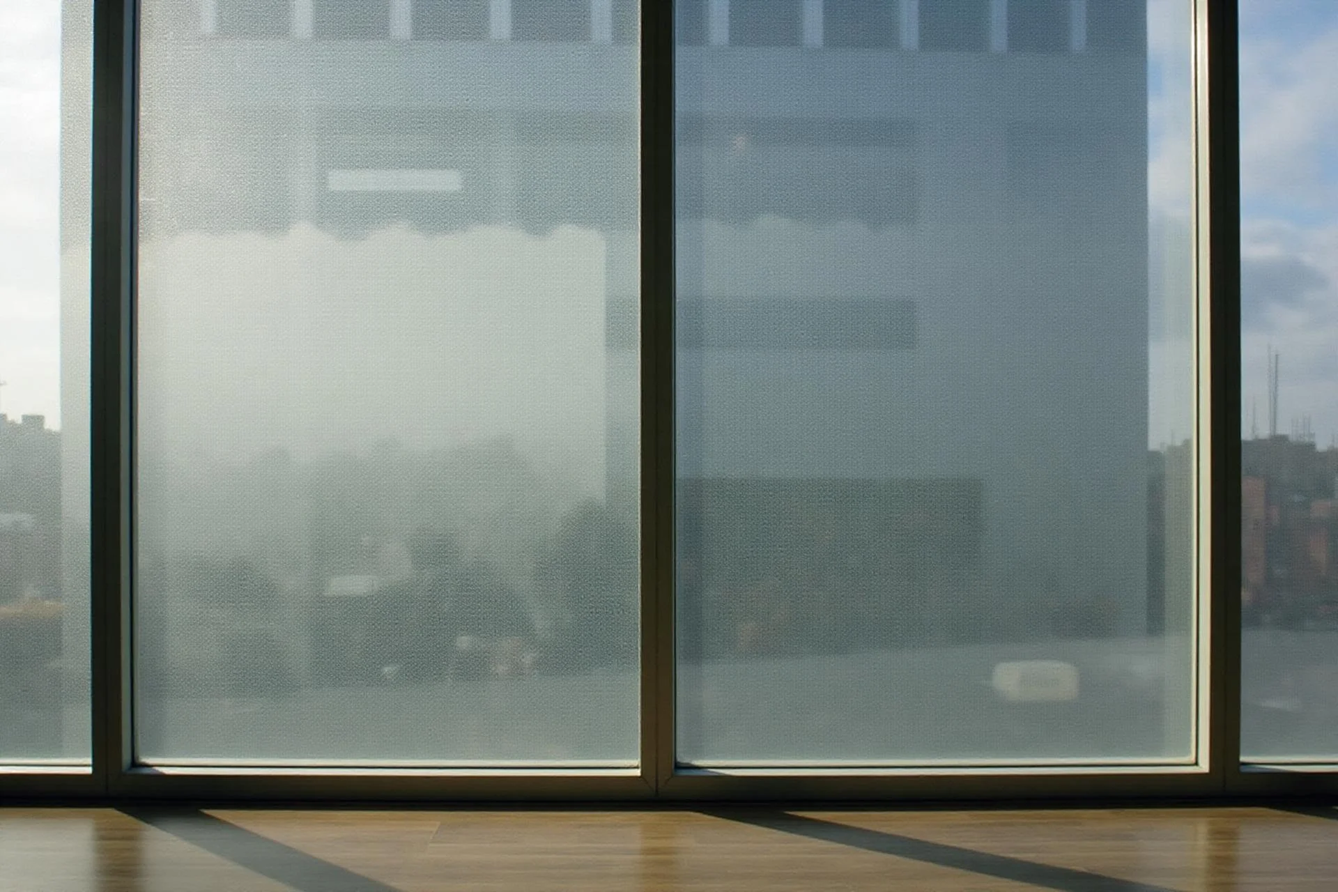 Smutsiga fönster före rengöring med damm och smuts